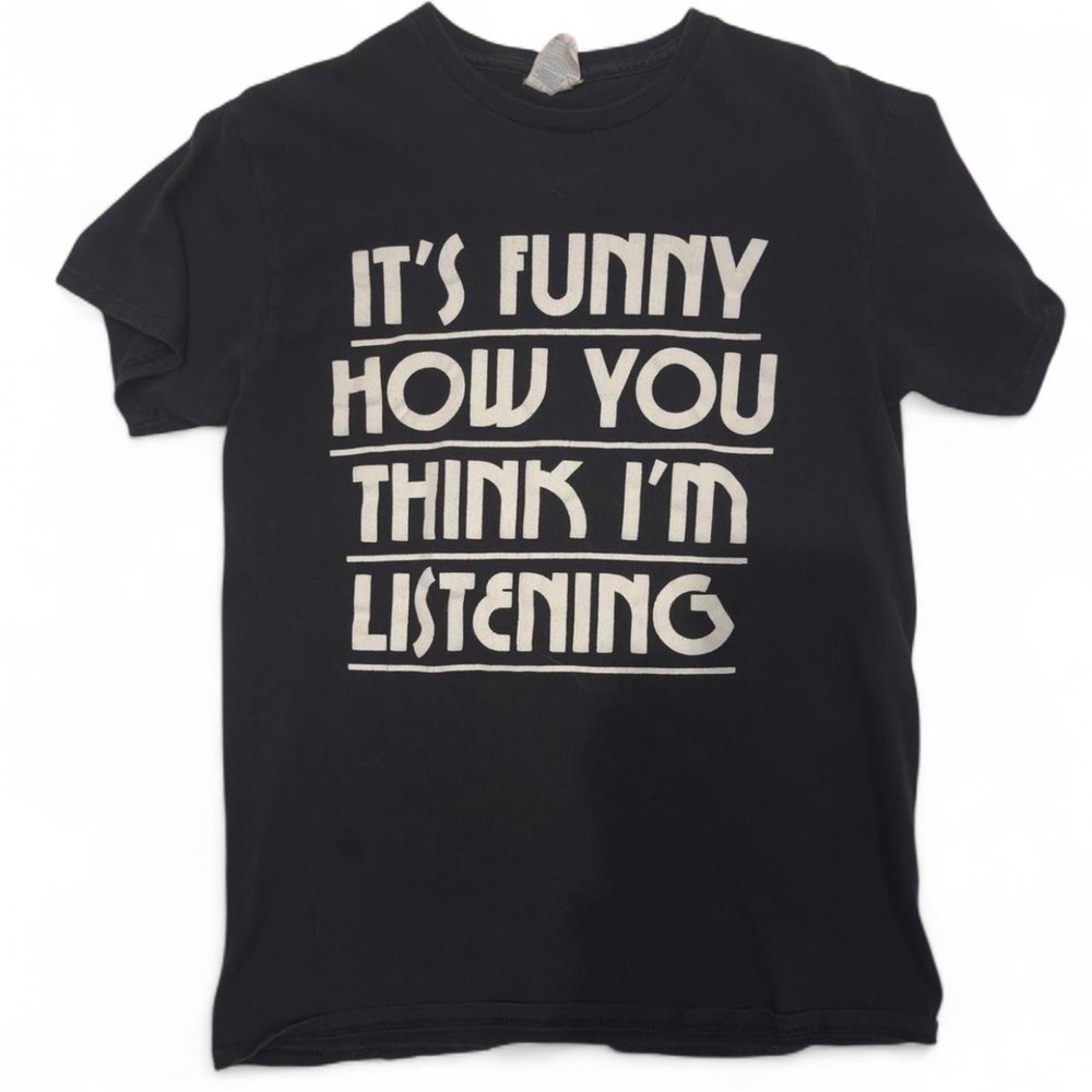 Funny Sarcastic Graphic T-Shirt Im Not Listening‎ Slogan Mens S Black Punk Y2K